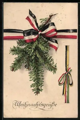 AK Tannenzweig mit Fahnenbändern, Zweibund, Weihnachtsgruss