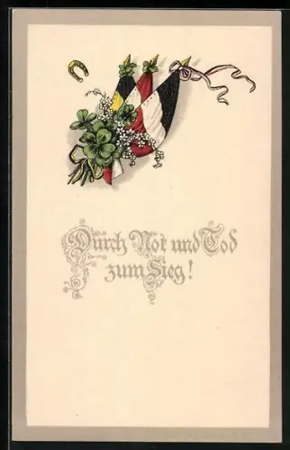 AK Durch Not und Tod zum Sieg!, Fahnen mit Kleeblättern, Zweibund
