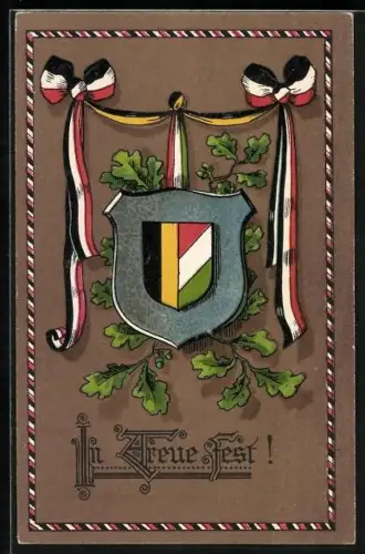 AK In Treue fest!, Wappen mit Fahnenbändern, Zweibund