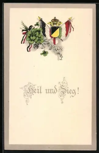 AK Wappen mit Fahnen und Kleeblättern, Zweibund