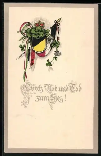 AK Wappen und Fahne mit Kleeblättern, Zweibund