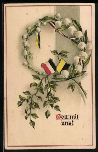 Künstler-AK Maiglöckchen und Wappen, Zweibund