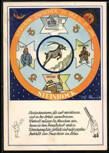 Künstler-AK Sternzeichen Steinbock, Charakterzüge
