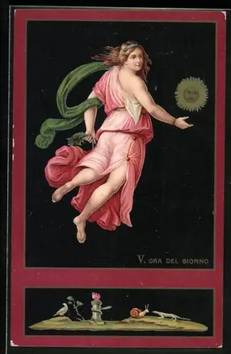 AK V. Ora del Giorno, Schwebende Frau mit Sonne, Allegorie