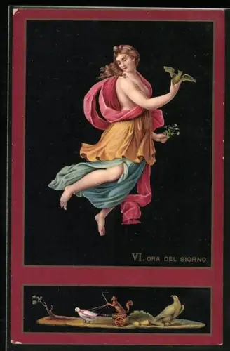 AK VI. Ora del Giorno, Schwebende Frau mit Fledermaus, Allegorie