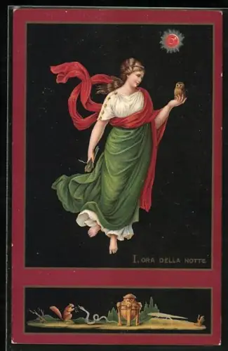 AK I. Ora della Notte, Schwebende Frau mit Eule, Allegorie
