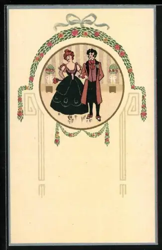 AK Elegantes Paar im Biedermeierstil