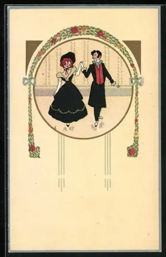 AK Elegantes Paar im Biedermeierstil