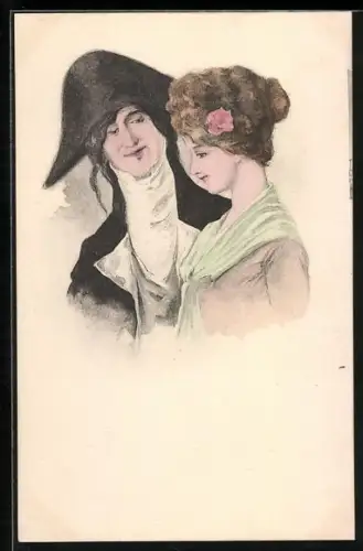 AK Eleganter Herr und Dame im Biedermeierstil