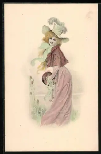 AK Elegantes Fräulein im Biedermeierstil
