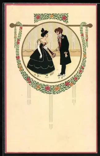AK Elegantes Paar im Biedermeierstil