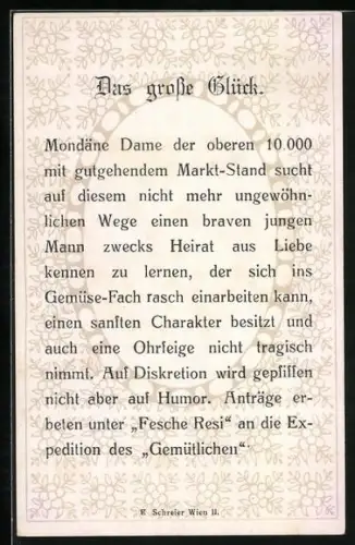 AK Das grosse Glück, Mondäne Dame der oberen 10.000..., frauenfeindlicher Humor