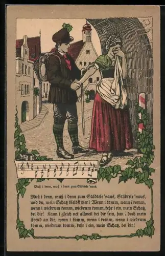 Künstler-AK Muss i denn, muss i denn zum Städtele `naus, Liedtext