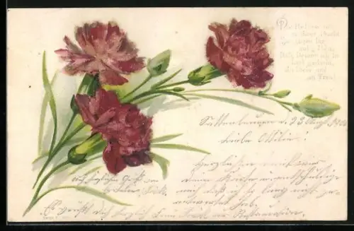 Glitzer-Perl-AK Rote Nelken mit Glitzer-Perlen