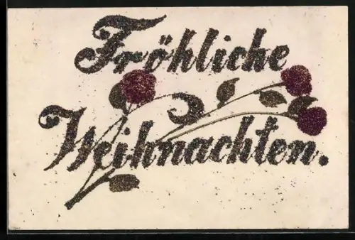 Glitzer-Perl-AK Blumen und Schriftzug Fröhliche Weihnachten mit Glitzer