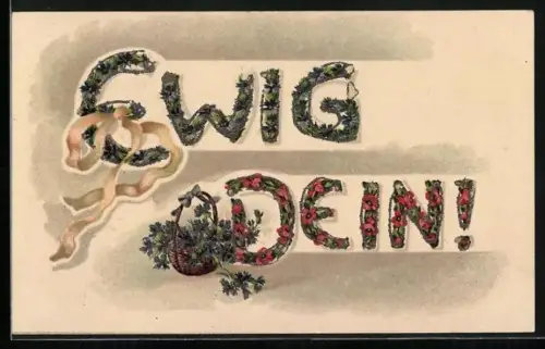 Glitzer-Perl-AK Schriftzug Ewig Dein aus Blumen mit Glitzer-Perlen