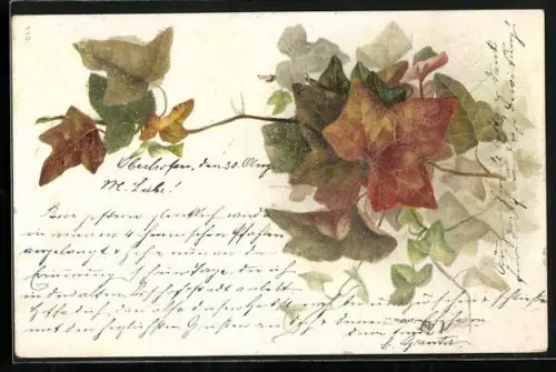 Glitzer-Perl-AK Herbstlich verfärbte Blätter mit Perlen