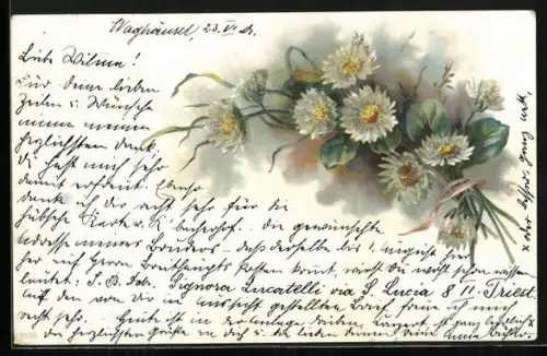 Glitzer-Perl-AK Kleiner Strauss Gänseblümchen mit Perlen