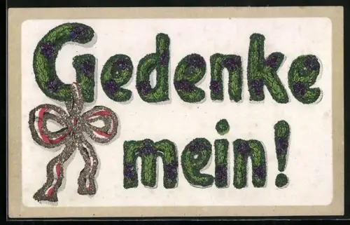 Glitzer-Perl-AK Schriftzug Gedenke mein mit Glitzer-Perlen und Reichsfahne