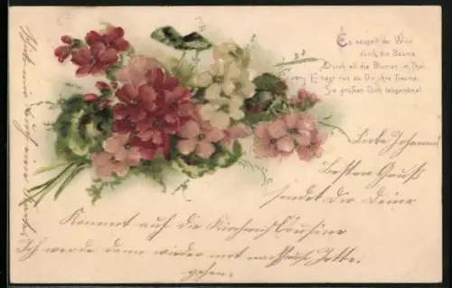 Glitzer-Perl-AK Blumen in voller Blüte mit Perlen