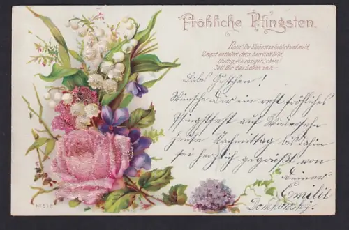 Glitzer-Perl-AK Blumenstrauss mit Perlen, Fröhliche Pfingsten