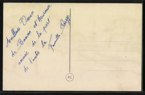 Glitzer-Perl-AK Winterliche Ortsansicht mit Brücke, Bonne Année