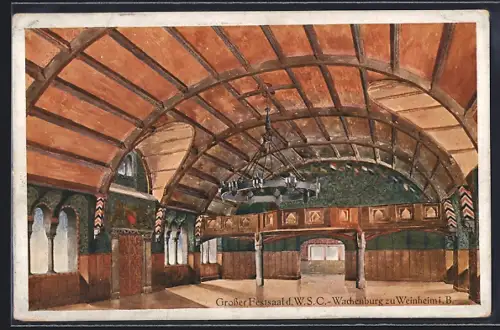 Künstler-AK Weinheim i. B., W. S. C.-Wachenburg, Grosser Festsaal, Innenansicht