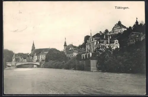 AK Tübingen, Uferpartie mit Kirche