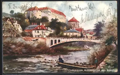 Künstler-AK Charles F. Flower: Tübingen, Alleenbrücke und Schloss