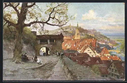 Künstler-AK Edward Harrison Compton: Tübingen, Blick von der Schlosslinde