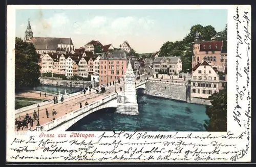 AK Tübingen, Uferpartie mit Kirche und Brücke