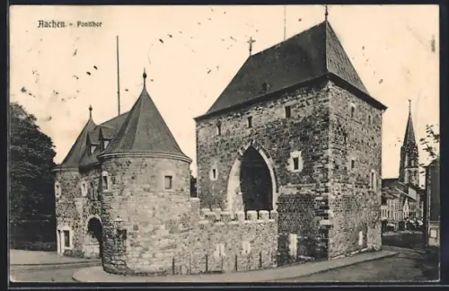 AK Aachen, Ponttor, Im Hintergrund Kirche