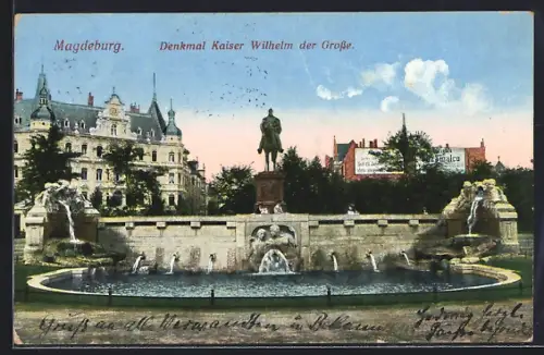 AK Magdeburg, Denkmal Kaiser Wilhelm der Grosse, Sinalco-Werbung