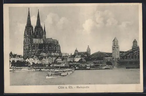 AK Cöln a. Rh., Rheinpartie mit Dom und Dampfer