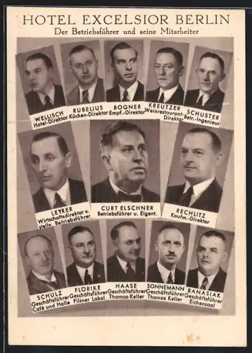 AK Berlin-Kreuzberg, Hotel Excelsior, Betriebsführer Curt Elschner und seine Mitarbeiter