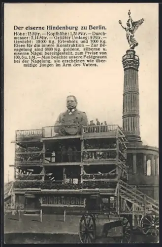 AK Berlin-Tiergarten, Der eiserne Hindenburg, Nagelung, Kriegshilfe