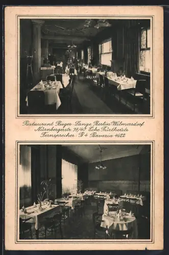 AK Berlin-Wilmersdorf, Restaurant Rieger-Lange, Nürnbergerstrasse 39-40