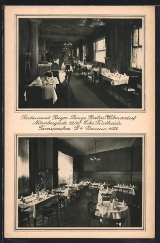 AK Berlin-Wilmersdorf, Restaurant Rieger-Lange, Nürnbergerstrasse 39-40