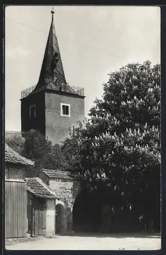 Foto-AK Neudietendorf, Partie an der Kirche