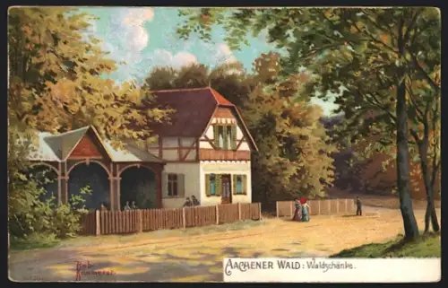 Künstler-AK Aachen, Waldgasthaus im Aachener Wald