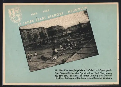 AK Berlin-Neukölln, Kinderspielplatz an der Oderstrasse im Sportpark