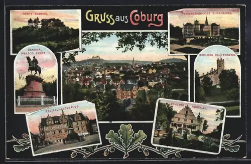 AK Coburg, Regierungsgebäude, Schloss Gallenberg und Denkmal Herzog Ernst II