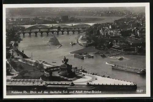 AK Koblenz, Blick auf das deutsche Eck und Brücke