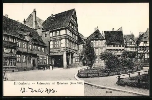 AK Hildesheim, Andreasplatz mit Säulenhaus anno 1628