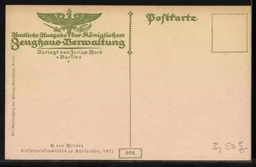 Künstler-AK Kaiserproklamation zu Versailles, 1871, Kaiser Wilhelm I.