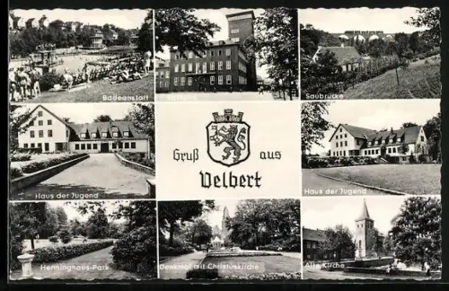 AK Velbert, Rathaus, Saubrücke, Haus der Jugend, Alte Kirche, Denkmal mit Christuskirche