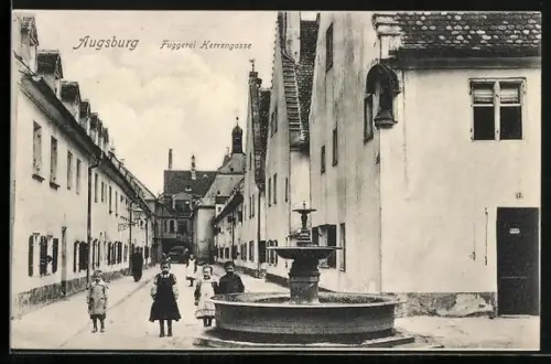 AK Augsburg, Fuggerei Herrengasse mit Kindern