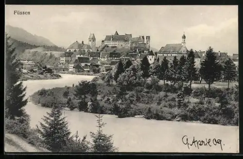 AK Füssen, Teilansicht mit Schloss