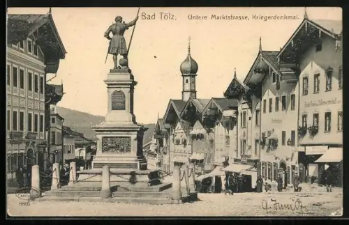 AK Bad Tölz, Untere Marktstrasse, Kriegerdenkmal