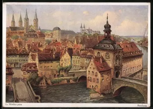 Künstler-AK Bamberg, Blick auf die Altstadt